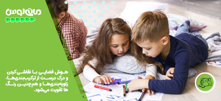 دختر بچه و پسربچه در حال نقاشی کشیدن با یکدیگر