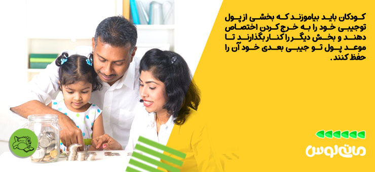 پدر و مادر درحال اموزش مدیریت مالی به دختر کوچکشان