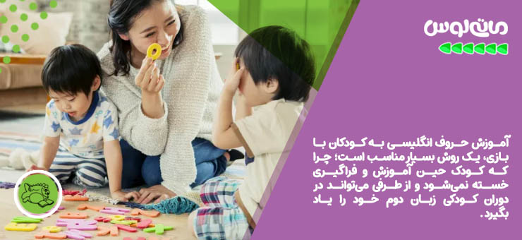 مادر در حال آموزش حروف انگلیسی به کودکان از طریق بازی